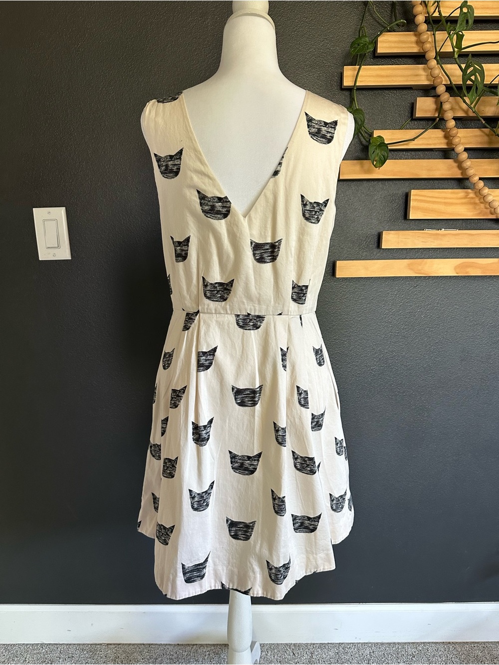 Anthropologie Leah Reena Goren Feline Karma Cat Print Dress Size 8 Cotton - Picture 6 of 11